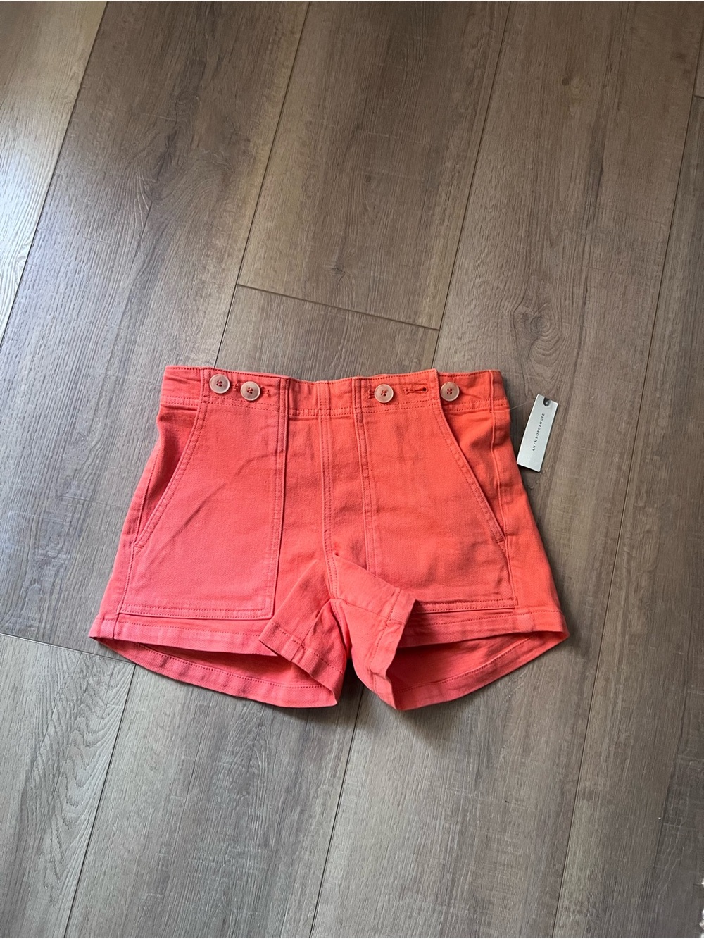 Pilcro High-Waist Coral Shorts with Button Detail